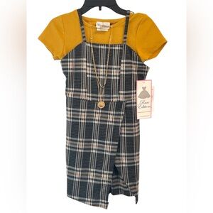 Rare Editions Big Girl Plaid Jumper Outfit with Necklace 2-Piece Set Size 8 NWT